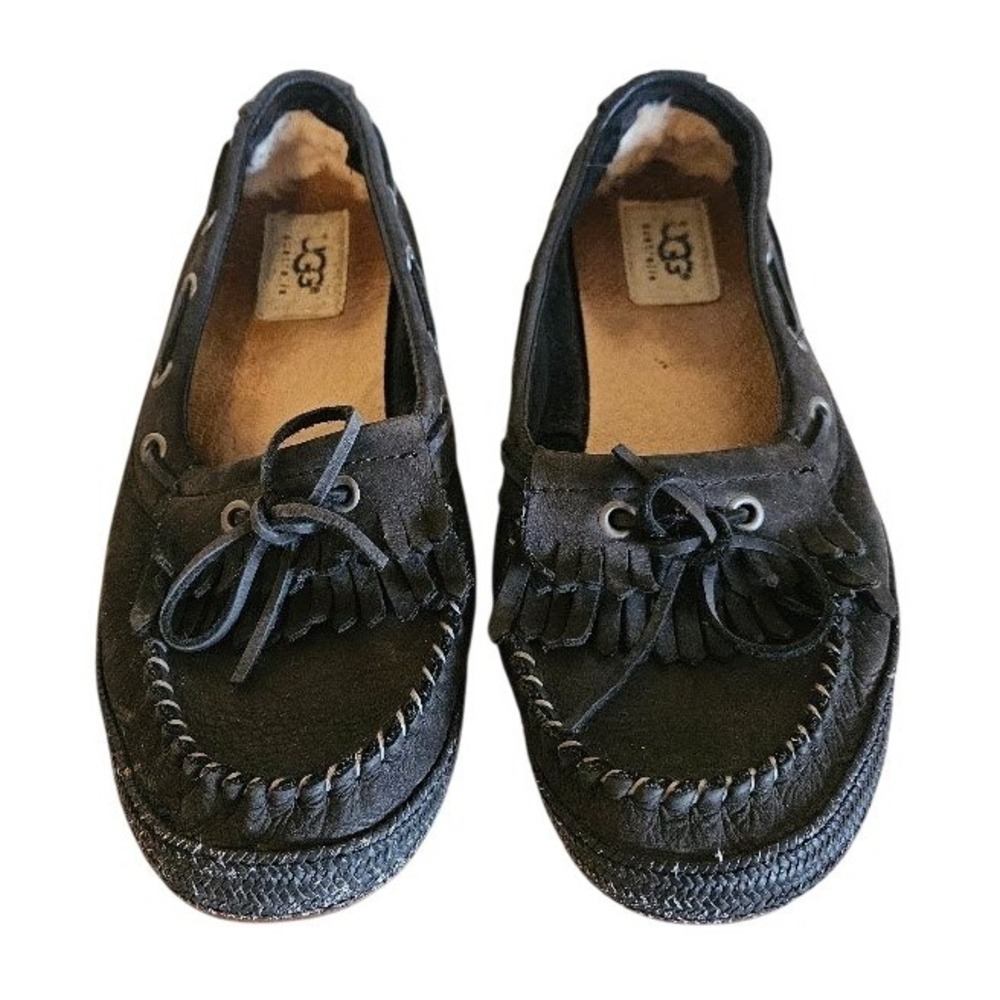UGG Black Suede Fringe Kiltie Moccasin Loafers Flats Women Size 6